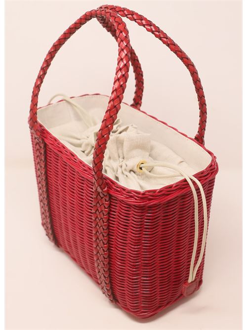 red wicker basket with linen bag Laboratorio Capri | 163+RED